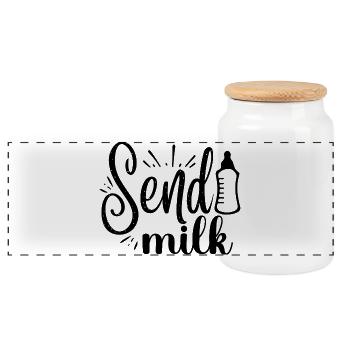 Send Milk. Lustiges Mutter Design. - Panorama Keksdose mit Holzdeckel - Weiß - Vorne