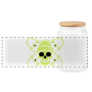 Skateboard Totenkopf Icon - Panorama Keksdose mit Holzdeckel - Weiß - Vorne