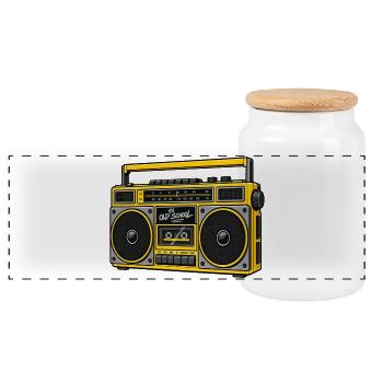 Old School Boombox Radio 90er Hip-Hop-Musik - Panorama Keksdose mit Holzdeckel - Weiß - Vorne