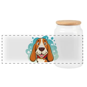 Kleiner Basset Hound (Porträt/Nah) - Panorama Keksdose mit Holzdeckel - Weiß - Vorne
