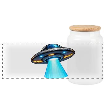 UFO Lichtstrahl Alien-Design - Panorama Keksdose mit Holzdeckel - Weiß - Vorne