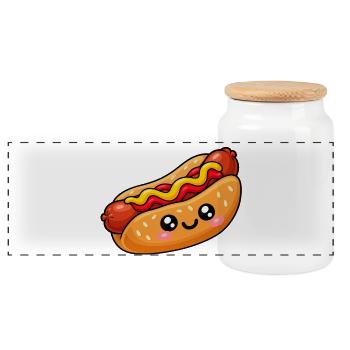 Kawaii Hotdog mit Kulleraugen - Panorama Keksdose mit Holzdeckel - Weiß - Vorne