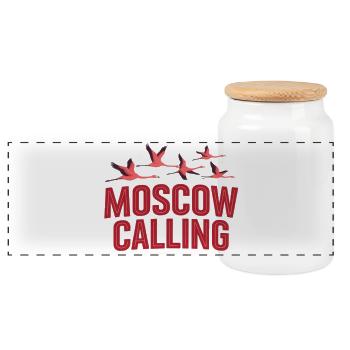 Moskau ruft Flamingos - Panorama Keksdose mit Holzdeckel - Weiß - Vorne