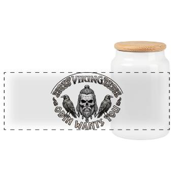Viking Schädel mit Raben und Knoten - Panorama Keksdose mit Holzdeckel - Weiß - Vorne