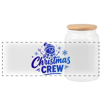 Christmas Crew Schneemann - Panorama Keksdose mit Holzdeckel - Weiß - Vorne