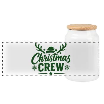 Christmas Crew Rentier - Panorama Keksdose mit Holzdeckel - Weiß - Vorne