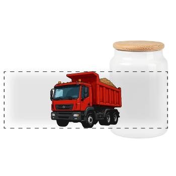 Roter Kipplader Cartoon-Design - Panorama Keksdose mit Holzdeckel - Weiß - Vorne
