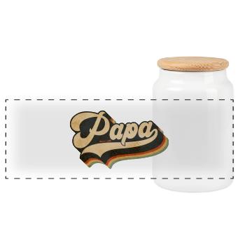 Papa Vintage Script Rainbow - Panorama Keksdose mit Holzdeckel - Weiß - Vorne