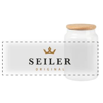 Seiler Original Family Logo - Panoramic Cookie Jar with Wooden Lid - white - Front