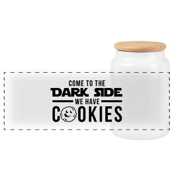 come to the dark side we habe cookies - Panoramic Cookie Jar with Wooden Lid - white - Front