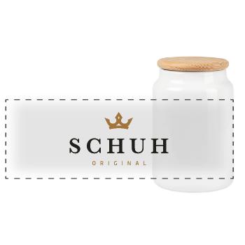 Schuh Original Familienlogo - Panorama Keksdose mit Holzdeckel - Weiß - Vorne