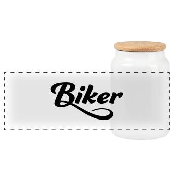 Biker - Panorama Keksdose mit Holzdeckel - Weiß - Vorne