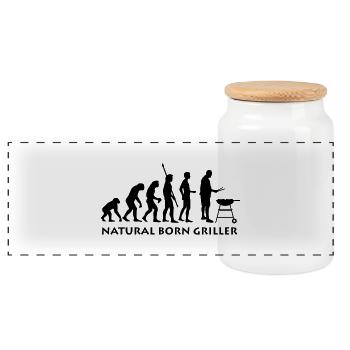 natural_born_griller_1c - Panoramic Cookie Jar with Wooden Lid - white - Front