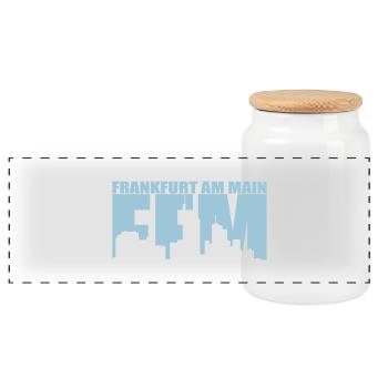 FFM - Frankfurt am Main - Panoramic Cookie Jar with Wooden Lid - white - Front