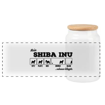 Mein Shiba Inu - zuhause klappts - Panorama Keksdose mit Holzdeckel - Weiß - Vorne