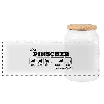 Mein Pinscher - zuhause klappts - Panorama Keksdose mit Holzdeckel - Weiß - Vorne