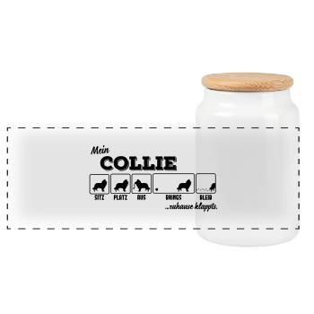 Mein Collie - zuhause klappts - Panorama Keksdose mit Holzdeckel - Weiß - Vorne