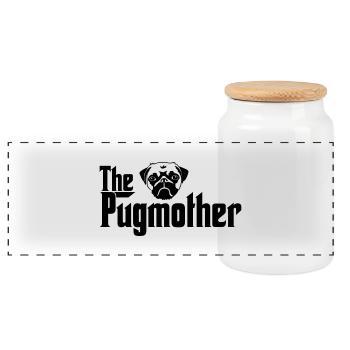 Pugmother Pug \Design for Dog Lovers - Panoramic Cookie Jar with Wooden Lid - white - Front