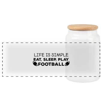 Football: Eat, sleep, play football, repeat. - Panorama Keksdose mit Holzdeckel - Weiß - Vorne