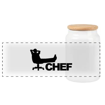 Chef Silhouette - Panorama Keksdose mit Holzdeckel - Weiß - Vorne
