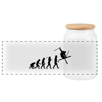Ski Evolution - Panoramic Cookie Jar with Wooden Lid - white - Front