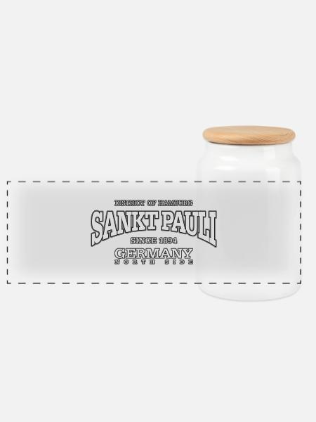 Sankt Pauli (white) - Panorama Keksdose mit Holzdeckel - Weiß