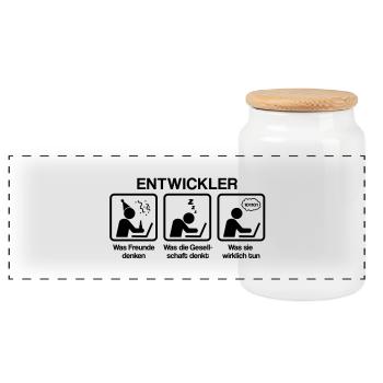Entwickler - What my friends think I do - Panorama Keksdose mit Holzdeckel - Weiß - Vorne