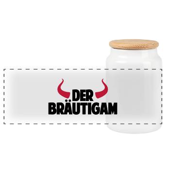 der bräutigam 1 2c - Panorama Keksdose mit Holzdeckel - Weiß - Vorne