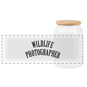 Wildlife Photographer (Text, 1c) - Panoramic Cookie Jar with Wooden Lid - white - Front