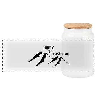 SKI, MOUNTAINS, Helicopter, go heliskiing - Panoramic Cookie Jar with Wooden Lid - white - Front