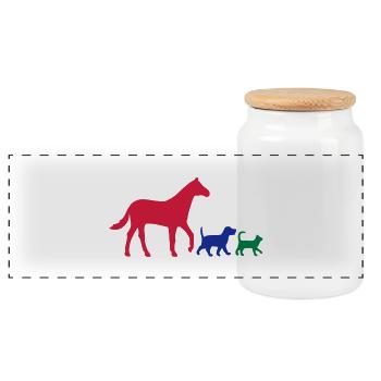 Vektor Pferd Hund und Katz - Panorama Keksdose mit Holzdeckel - Weiß - Vorne