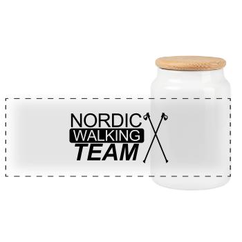 NORDIC WALKING, WALKING, NORDIC, STICKS - Panoramic Cookie Jar with Wooden Lid - white - Front