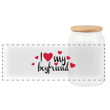 boyfriend - Panoramic Cookie Jar with Wooden Lid - white - Front