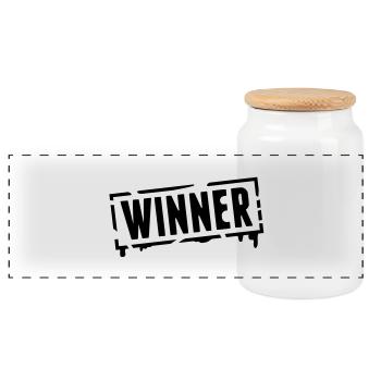 winner_stamp_grunge_g1 - Panorama Keksdose mit Holzdeckel - Weiß - Vorne
