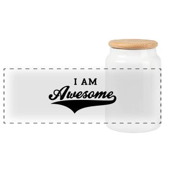 I AM Awesome - Panoramic Cookie Jar with Wooden Lid - white - Front