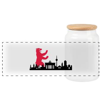 Skyline - Berlin Bär - Panorama Keksdose mit Holzdeckel - Weiß - Vorne