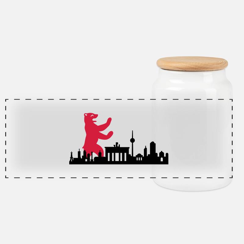 Skyline - Berlin Bär - Panorama Keksdose mit Holzdeckel - Weiß