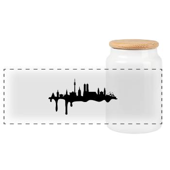 Skyline München Farbe - Panorama Keksdose mit Holzdeckel - Weiß - Vorne