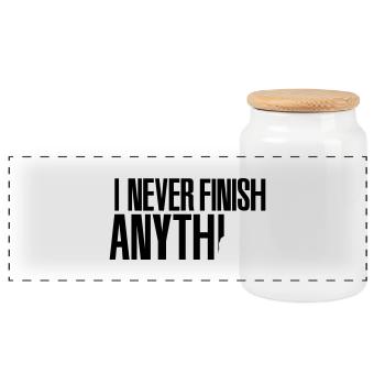 I never finish anything - Panorama Keksdose mit Holzdeckel - Weiß - Vorne