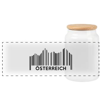 Österreich Barcode - Panorama Keksdose mit Holzdeckel - Weiß - Vorne