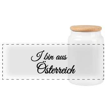 I bin aus Österreich - Panorama Keksdose mit Holzdeckel - Weiß - Vorne