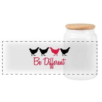 Be Different Huhn mit Text - Panorama Keksdose mit Holzdeckel - Weiß - Vorne