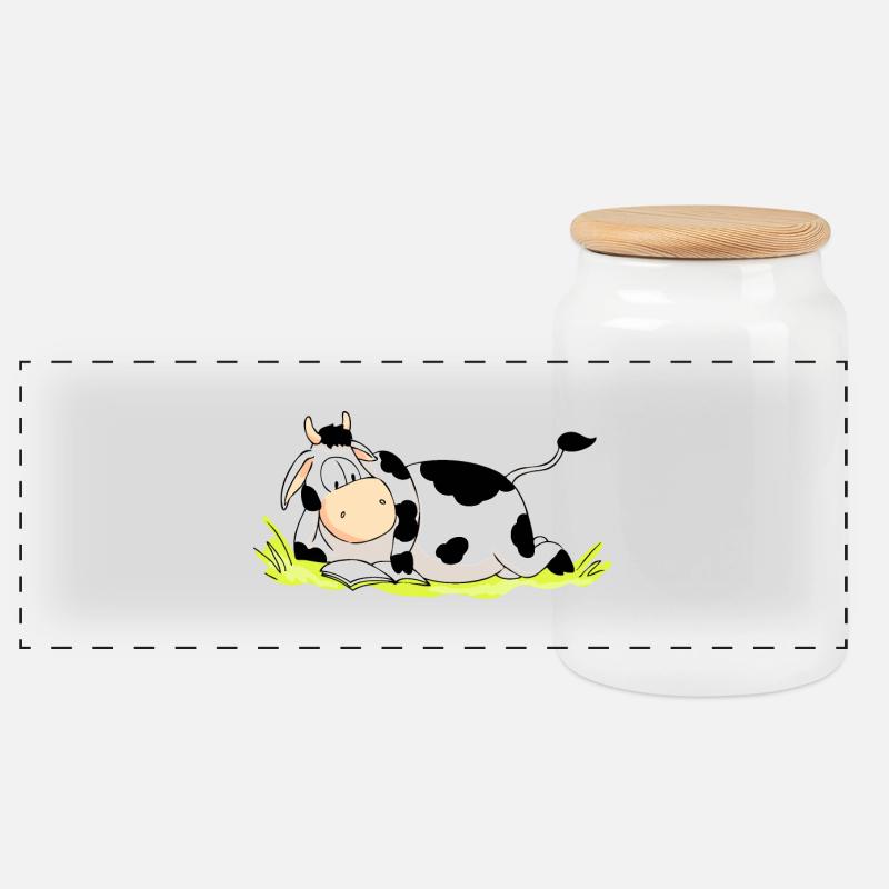 Reading Cow - Panorama Keksdose mit Holzdeckel - Weiß