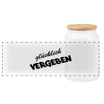 gluecklich_vergeben - Panorama Keksdose mit Holzdeckel - Weiß - Vorne
