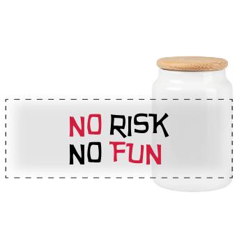 No Risk No Fun / Quote / Funny / Humor / Citation - Panoramic Cookie Jar with Wooden Lid - white - Front