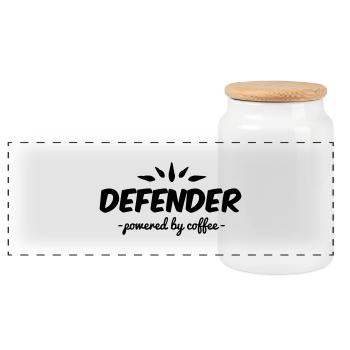 defender powered by coffee - Panoramic Cookie Jar with Wooden Lid - white - Front