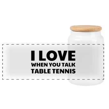 Table Tennis - Ping Pong - Sport - Racket - Ball - Boîte à biscuits avec couvercle en bois - blanc - Devant