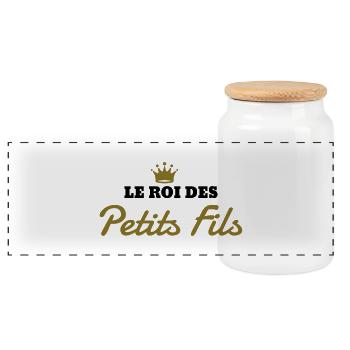 Petit Fils - Famille - Papy - Mamie - Bébé - Amour - Panoramic Cookie Jar with Wooden Lid - white - Front