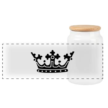 Crown, Pirnce, Princess - Panoramic Cookie Jar with Wooden Lid - white - Front