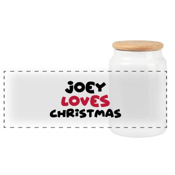 joey loves christmas xmas name - Panoramic Cookie Jar with Wooden Lid - white - Front